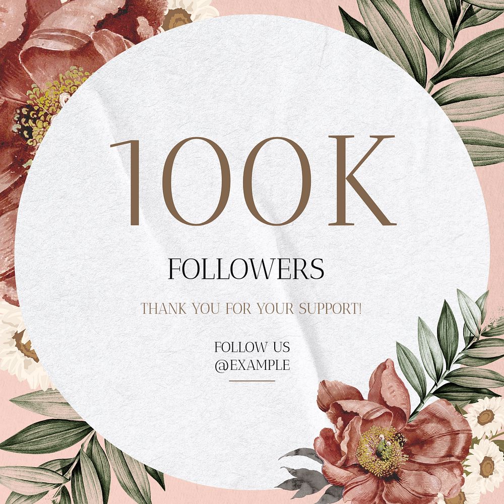 100k followers Instagram post template, editable text