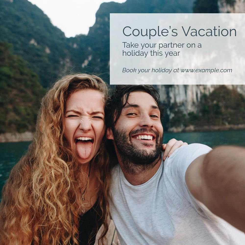 Couple's vacation Instagram post template, editable text