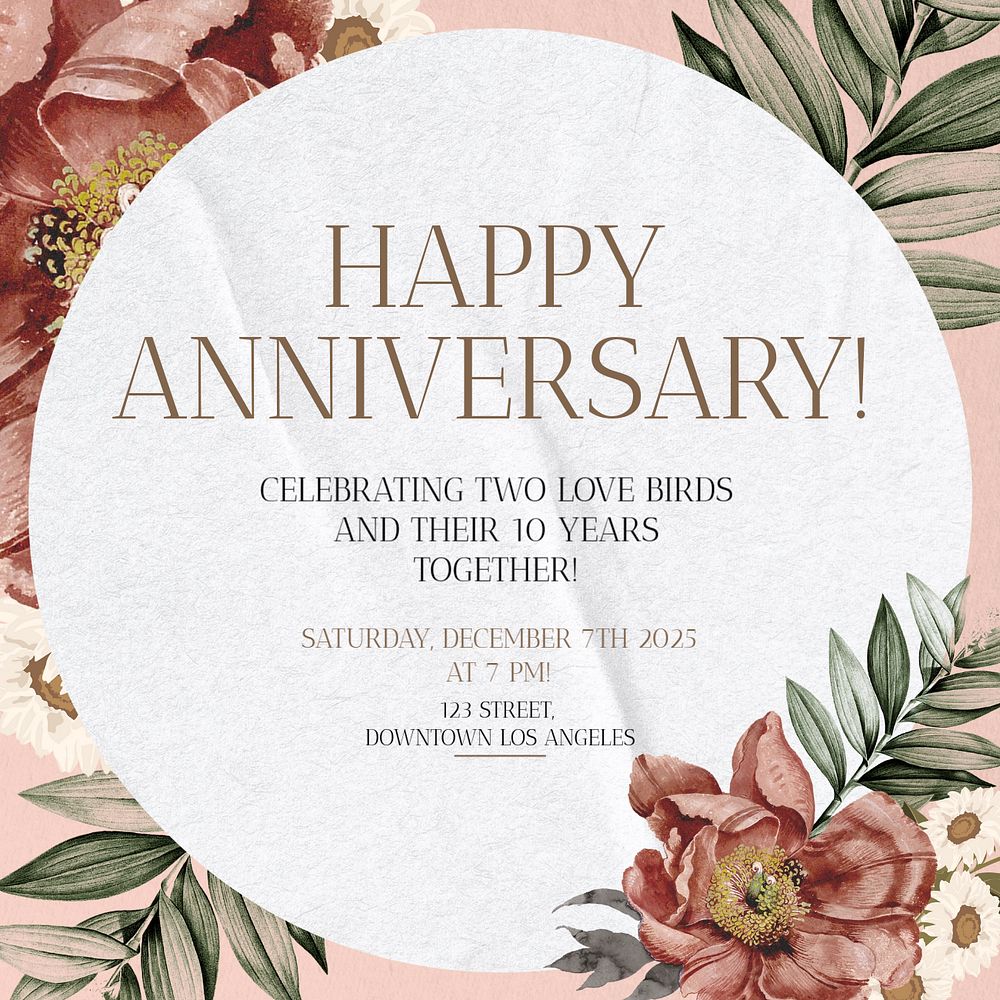 Happy anniversary Instagram post template, editable text