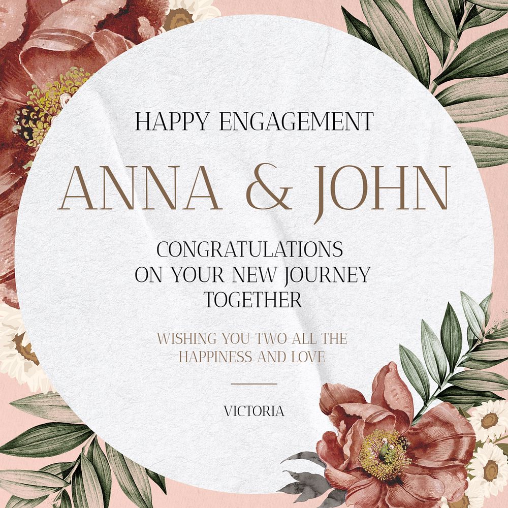 Happy engagement Instagram post template, editable text