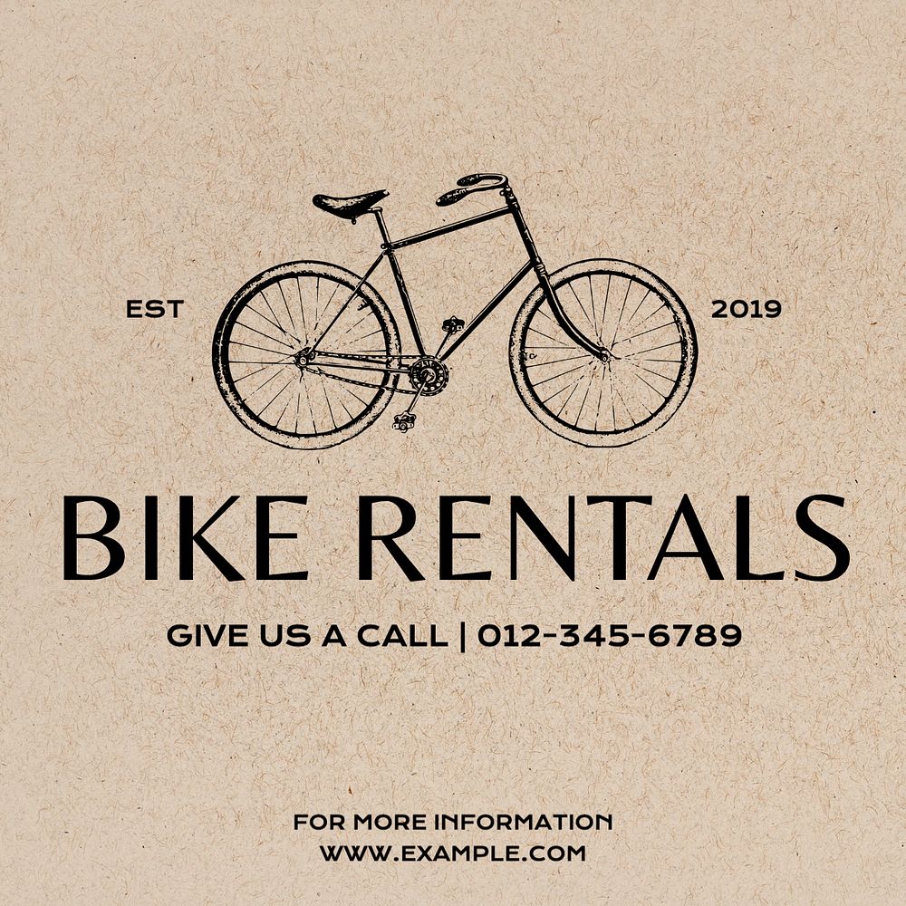 Bike rentals Instagram post template, editable text