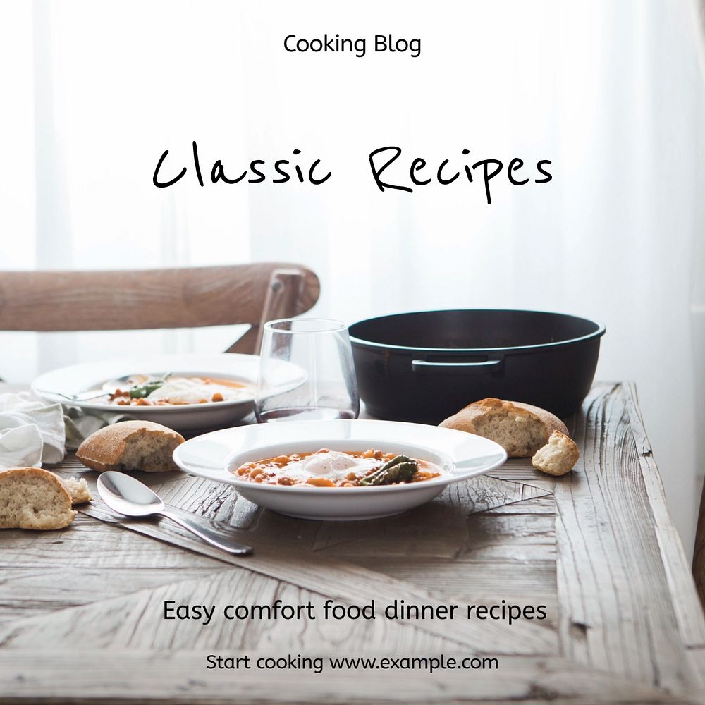 Food recipes Instagram post template, editable text