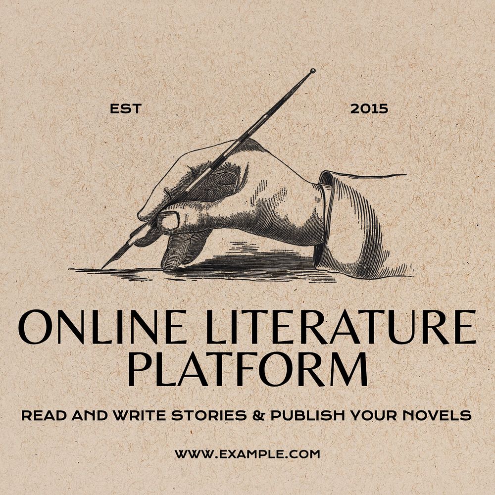 Online literature ebook Instagram post template, editable text