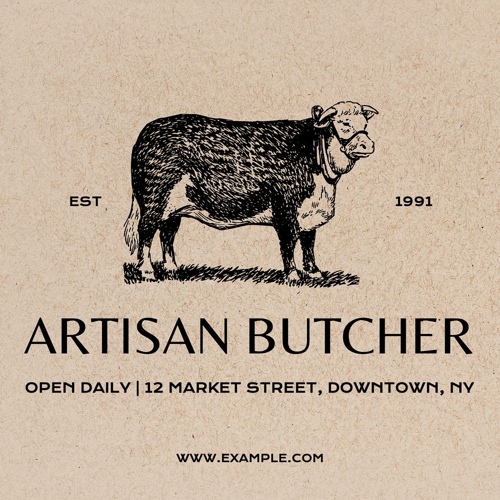 Artisan butcher Instagram post template, editable text