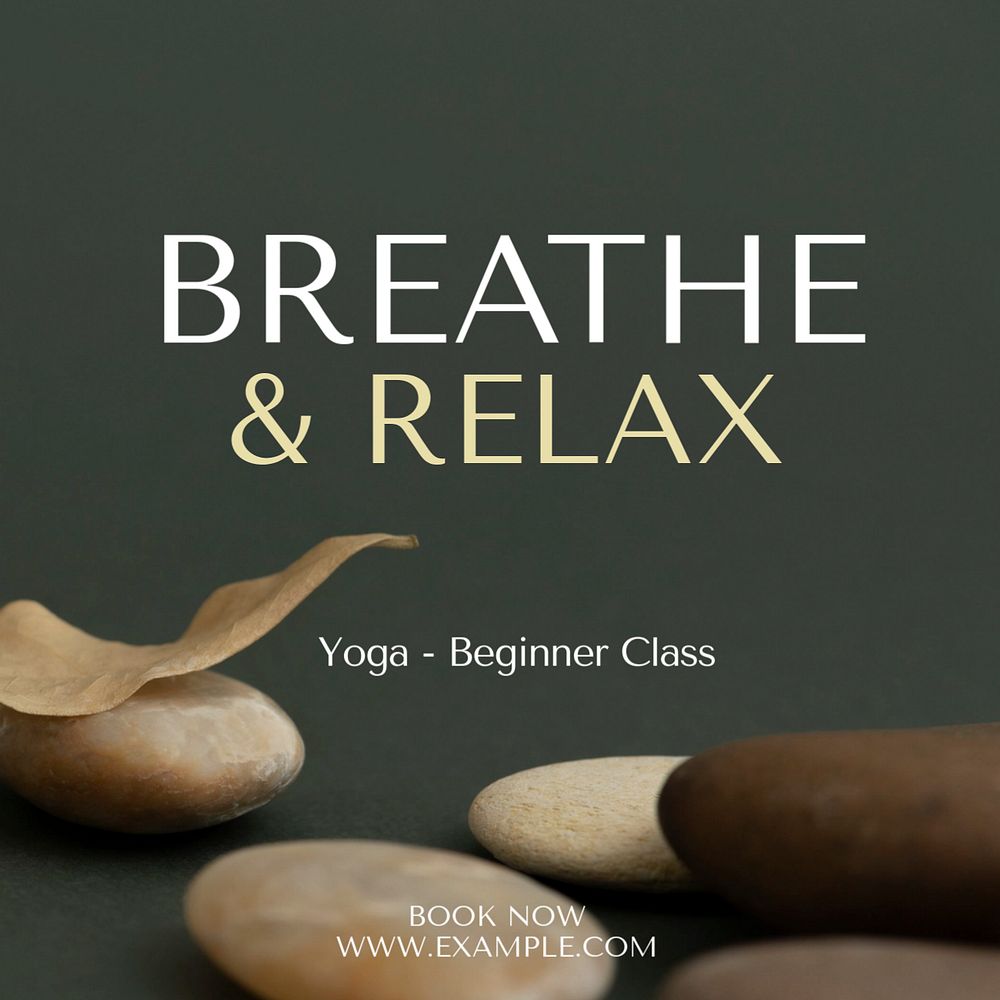 Breathe & relax, yoga Instagram post template, editable text