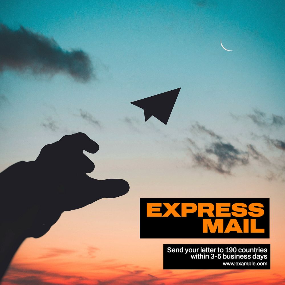 Express mail delivery Instagram post template, editable text