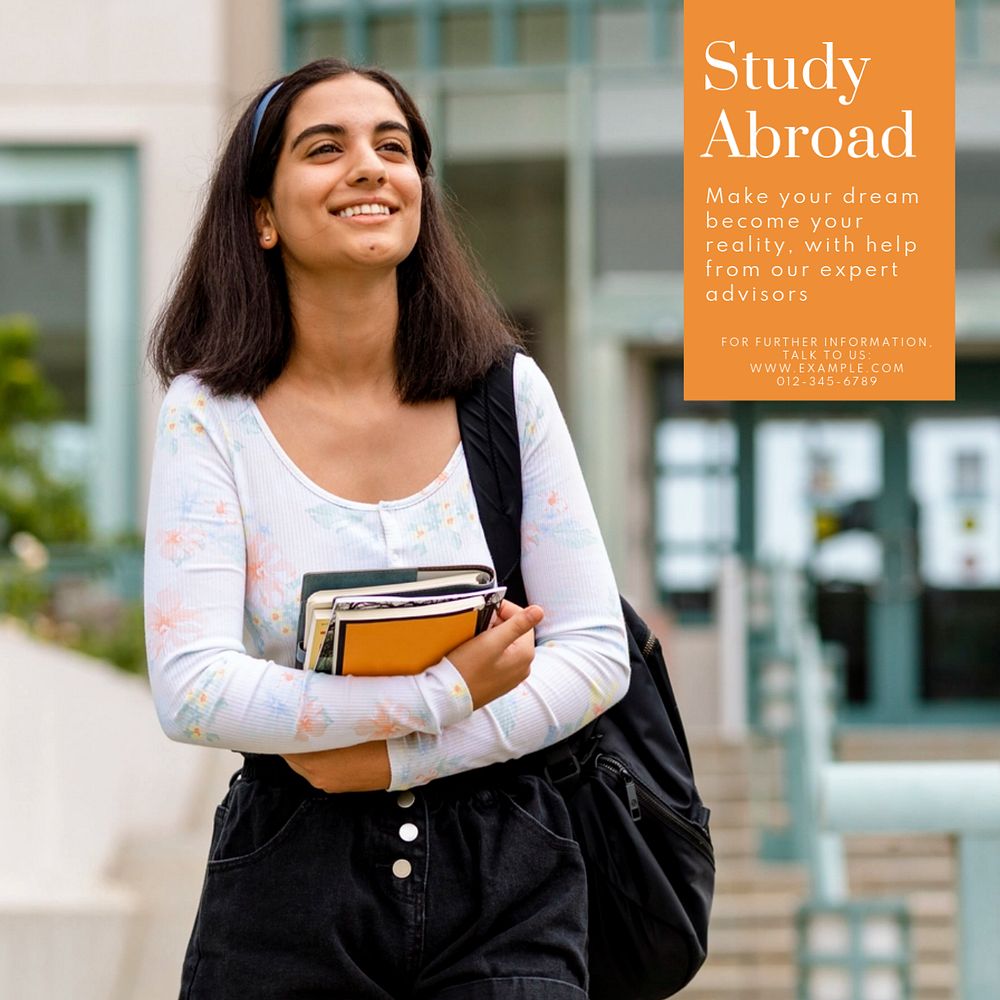 Study abroad Instagram post template, editable text