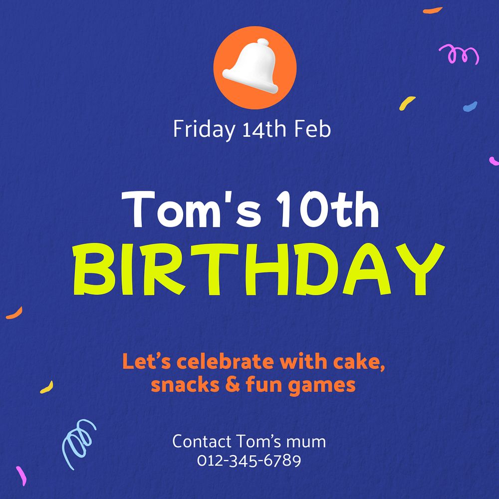 Kids birthday  Instagram post template, editable text