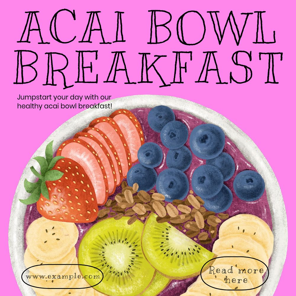 Acai bowl  Instagram post template, editable text