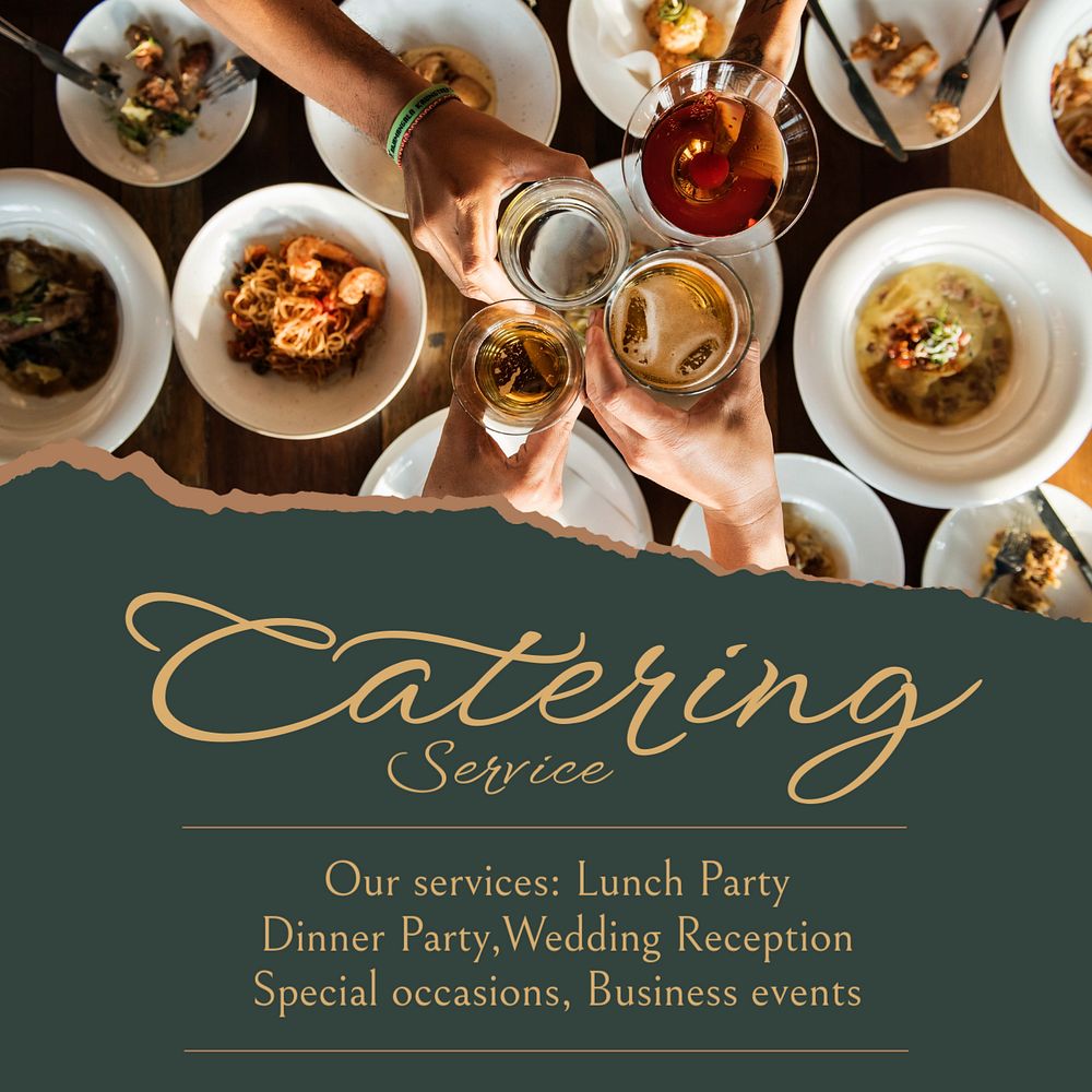 Catering service Instagram post template, editable text