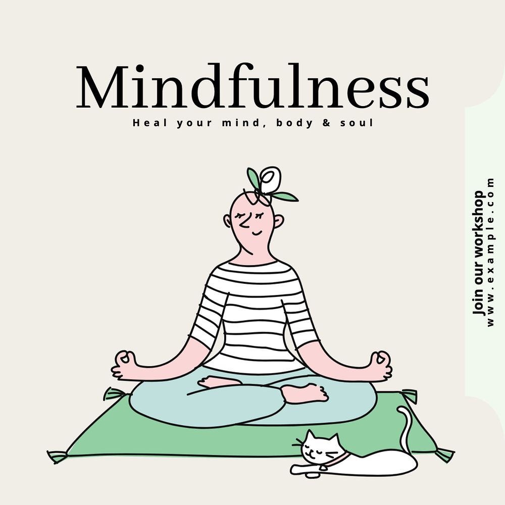 Mindfulness workshop Instagram post template, editable text