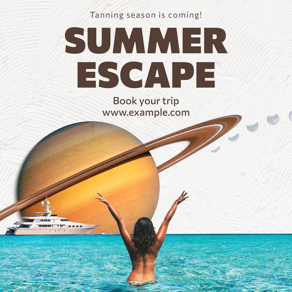 Summer escape Instagram post template, editable text