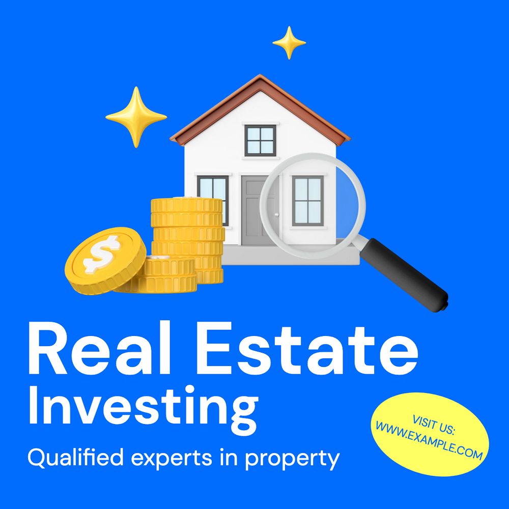 Real estate investing  Instagram post template, editable text