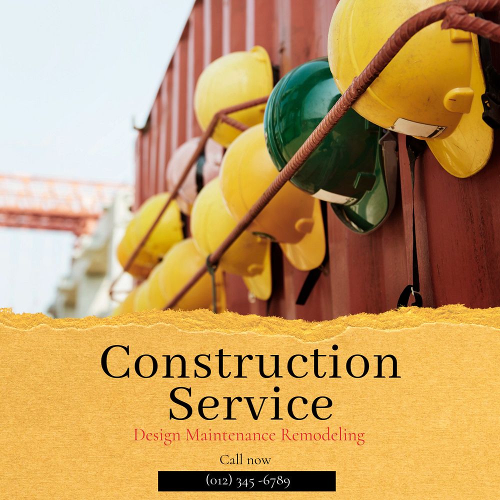 Construction service  Instagram post template, editable text