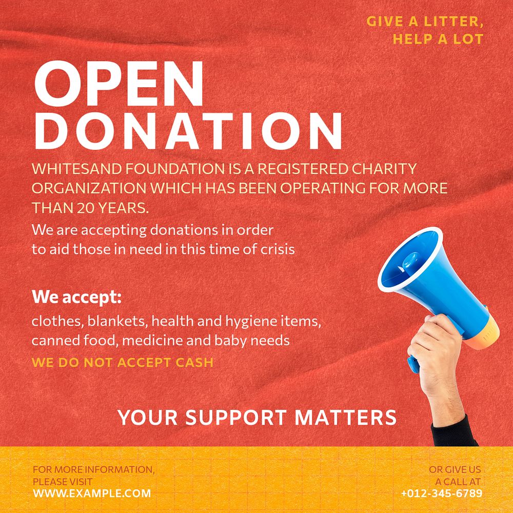 Open donation Instagram post template, editable design