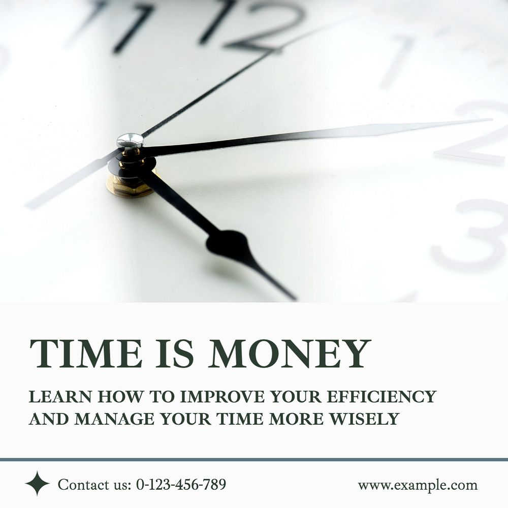 Time is money Instagram post template, editable text