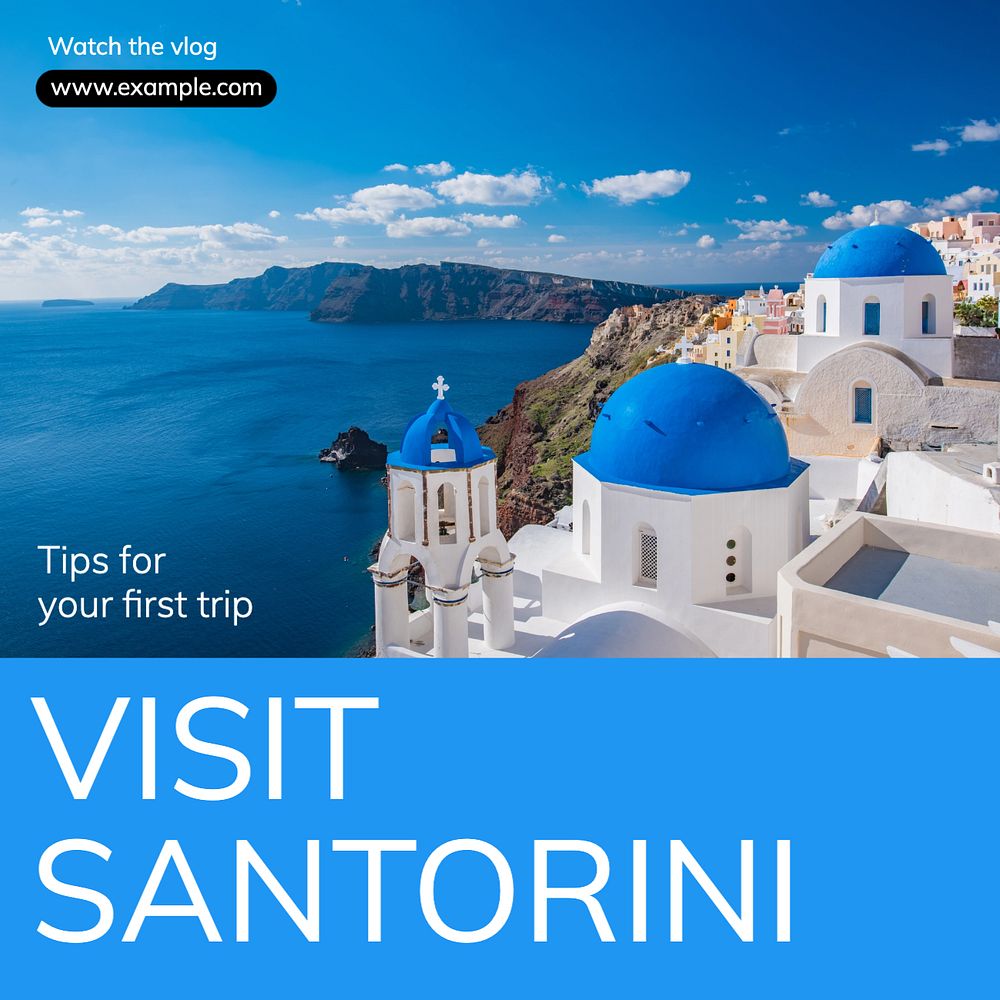 Visit Santorini Instagram post template, editable text