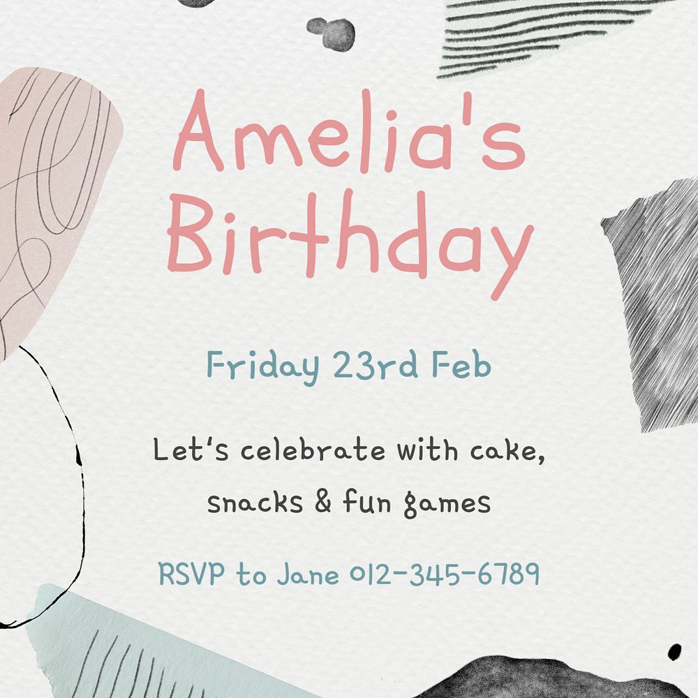 Birthday invitation Instagram post template, editable text