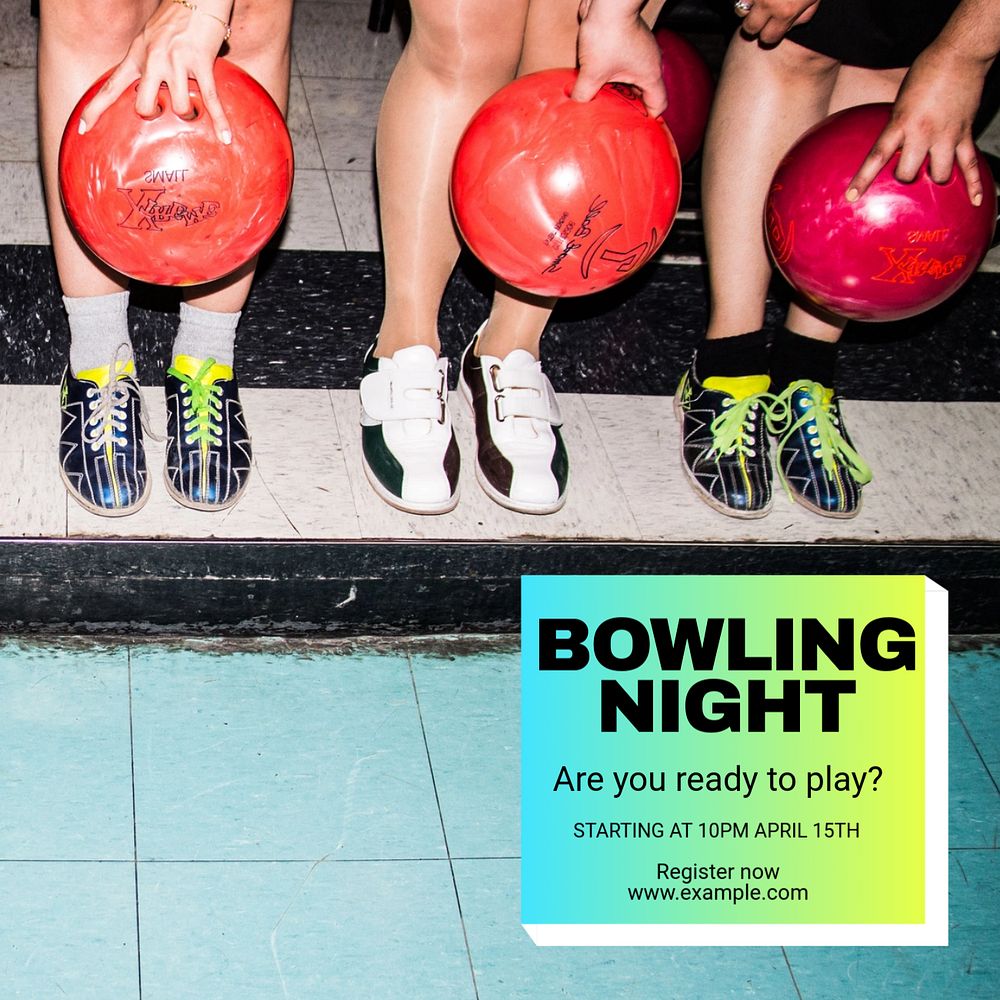 Bowling night Instagram post template, editable text