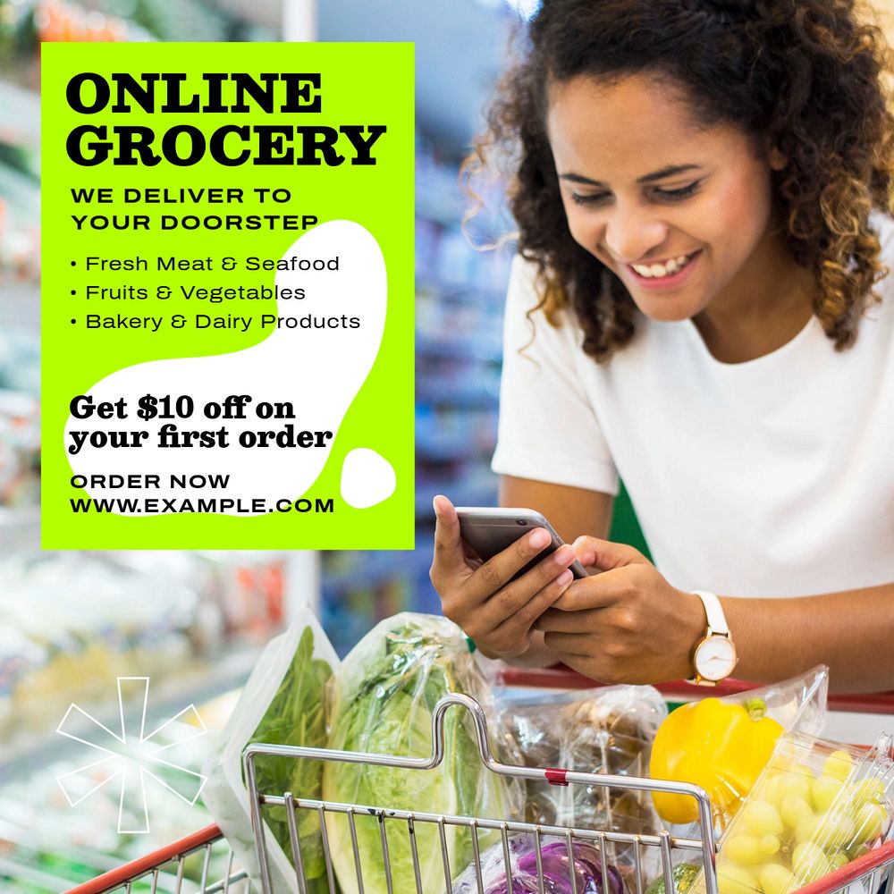 Online grocery Instagram post template, editable text