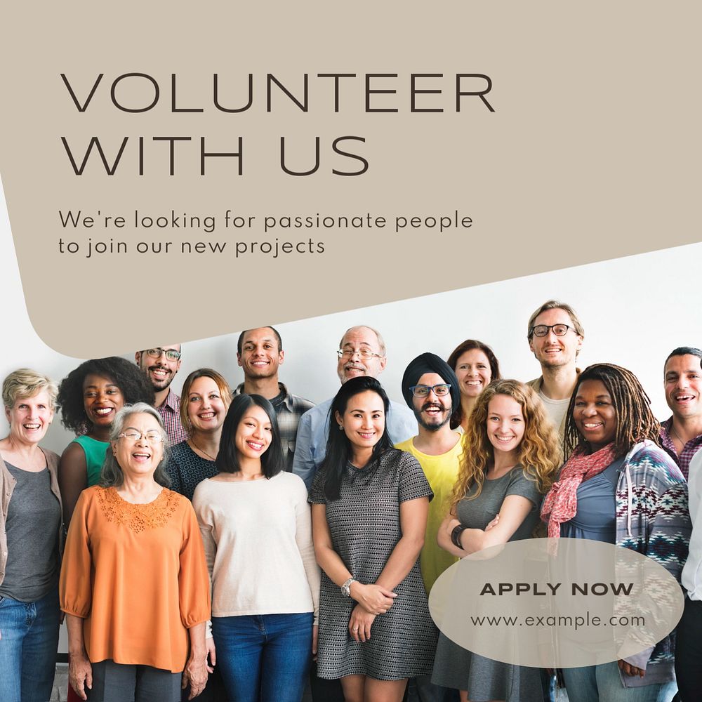 Volunteer with us Instagram post template, editable text