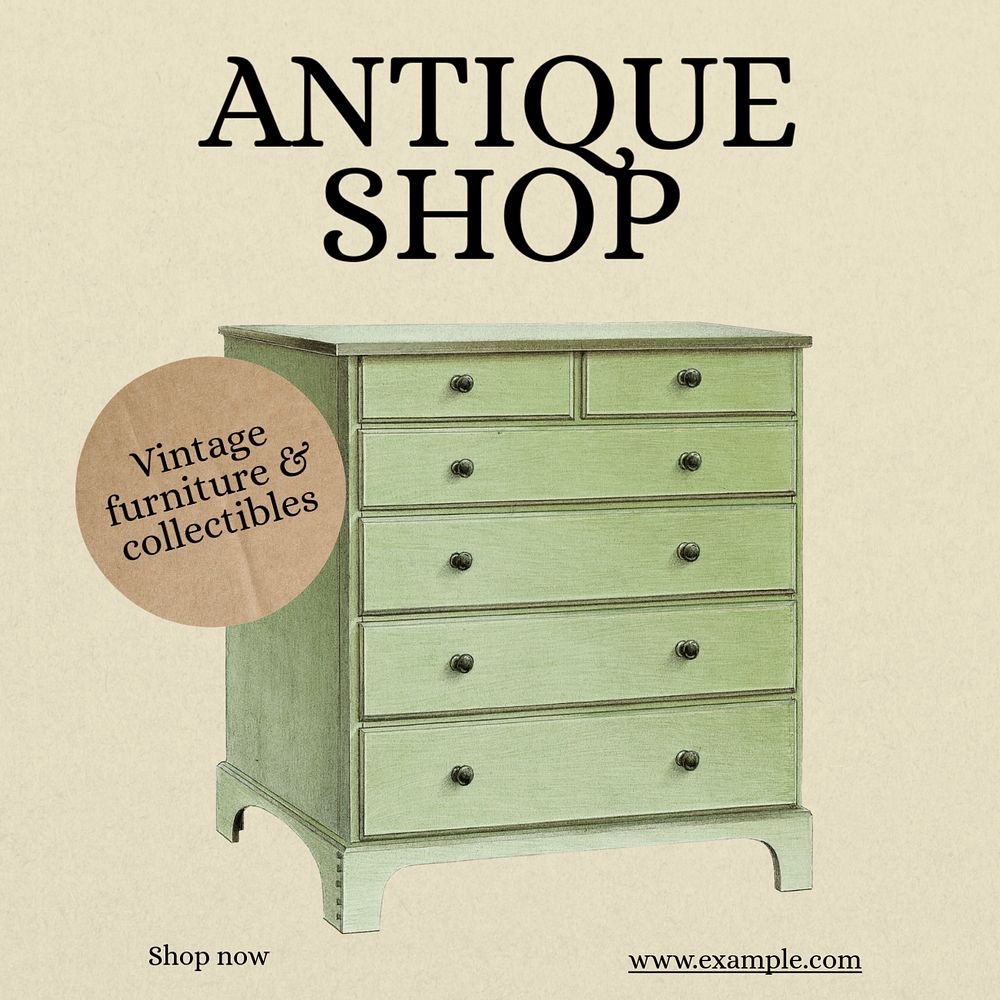 Antique shop Instagram post template, editable text