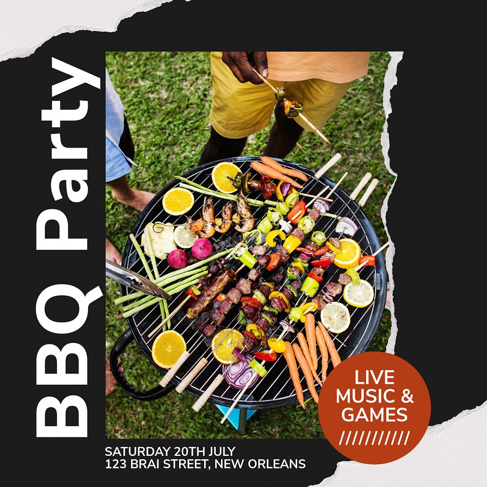 BBQ party Instagram post template, editable text