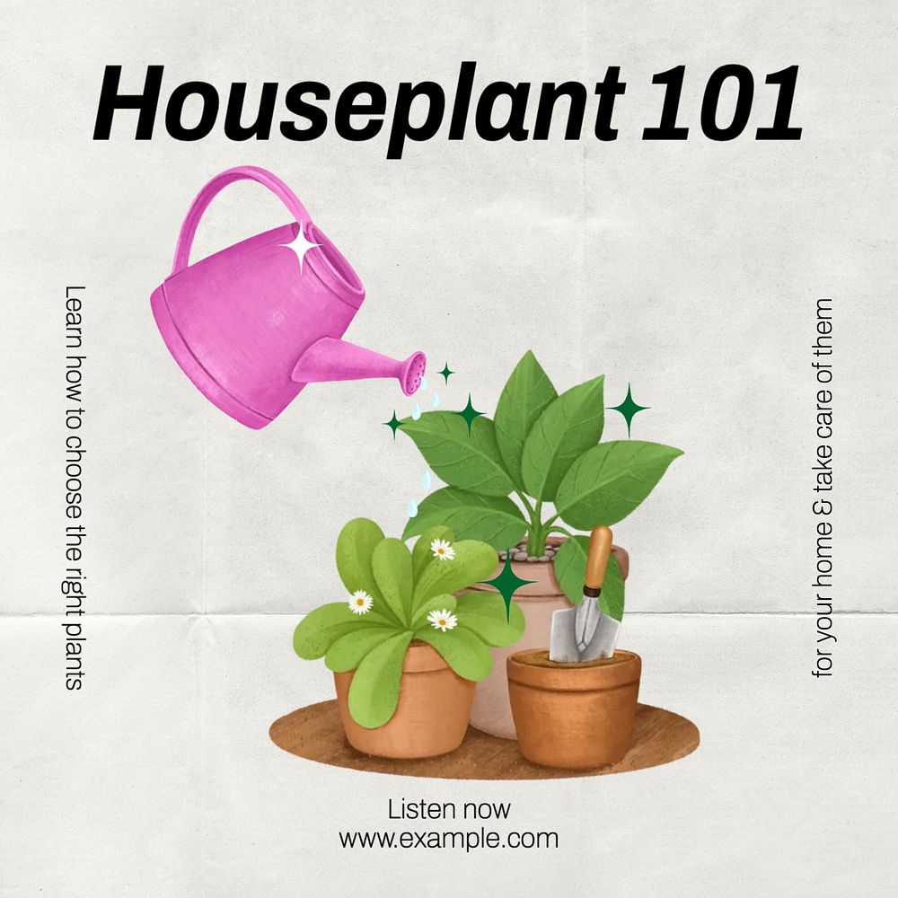 Houseplant podcast Instagram post template, editable text