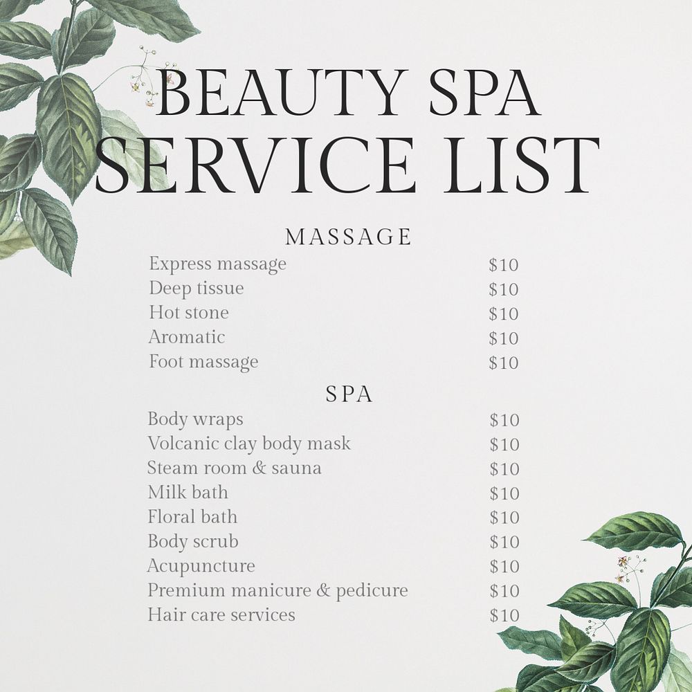 Beauty spa Instagram post template, editable text