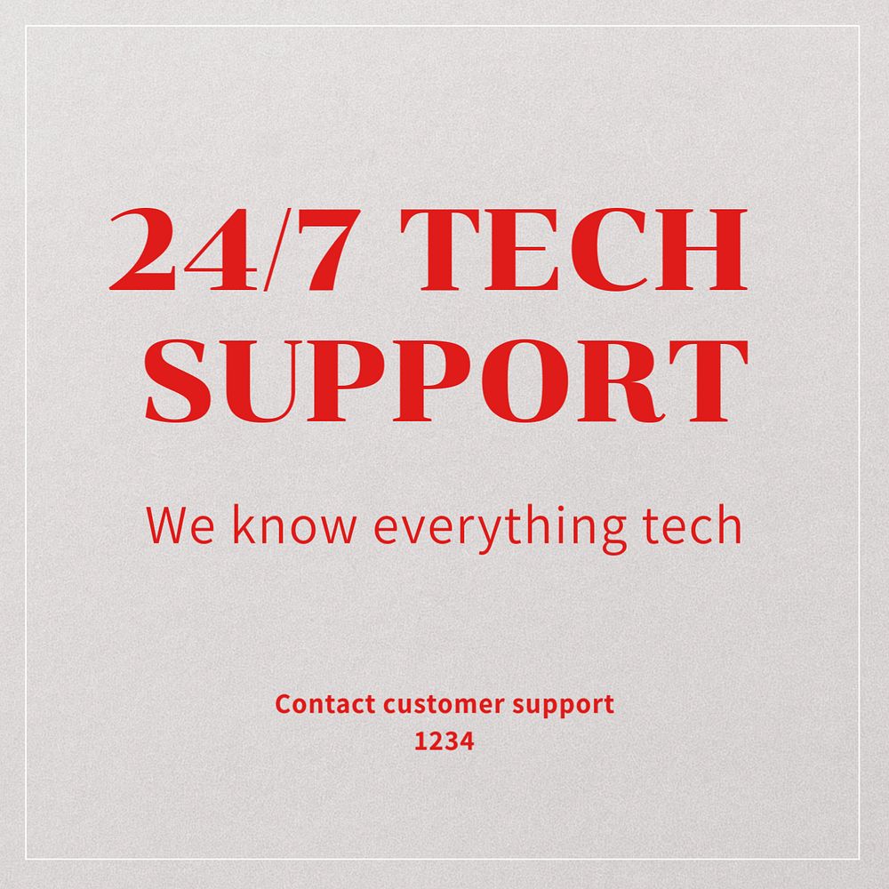 24/7 tech support Instagram post template, editable text