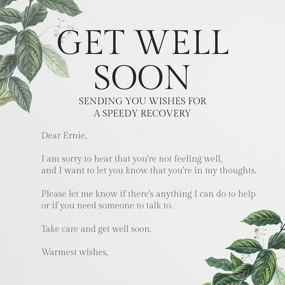 Get well soon Instagram post template, editable text