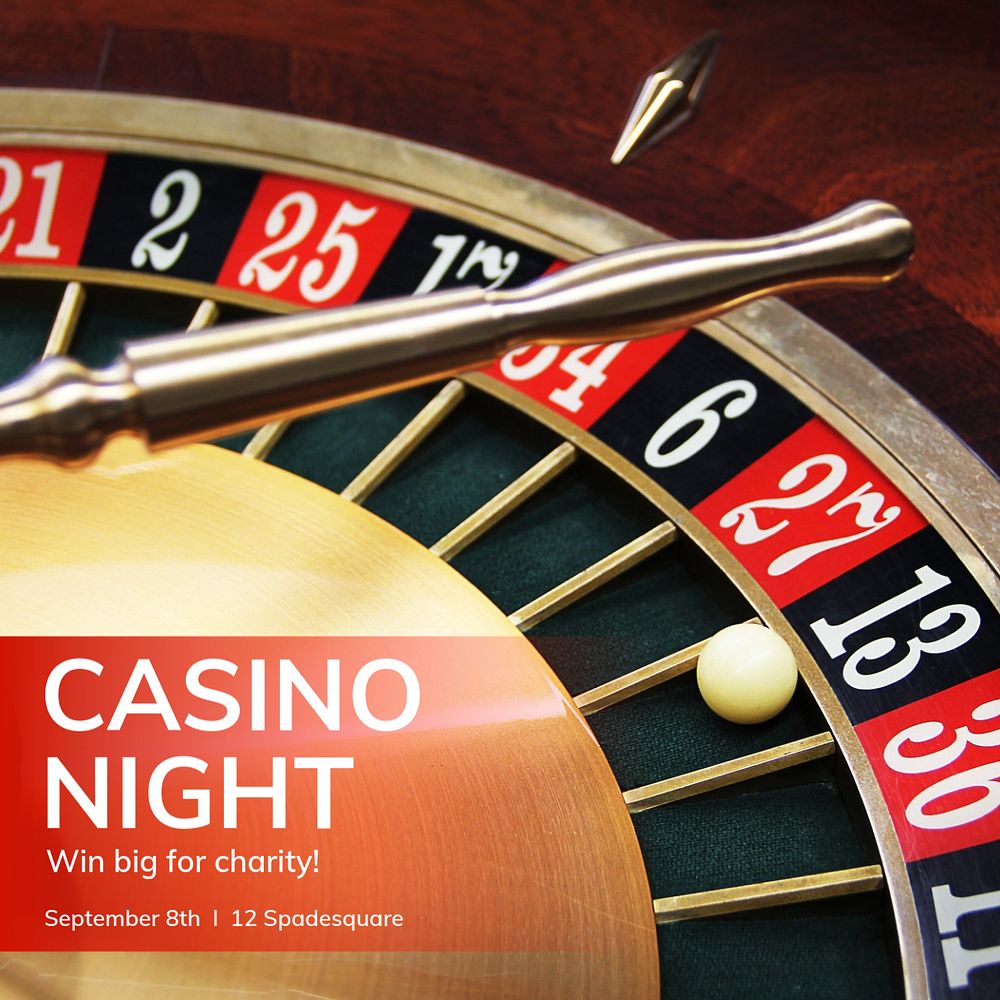 Charity casino night Instagram post template, editable text