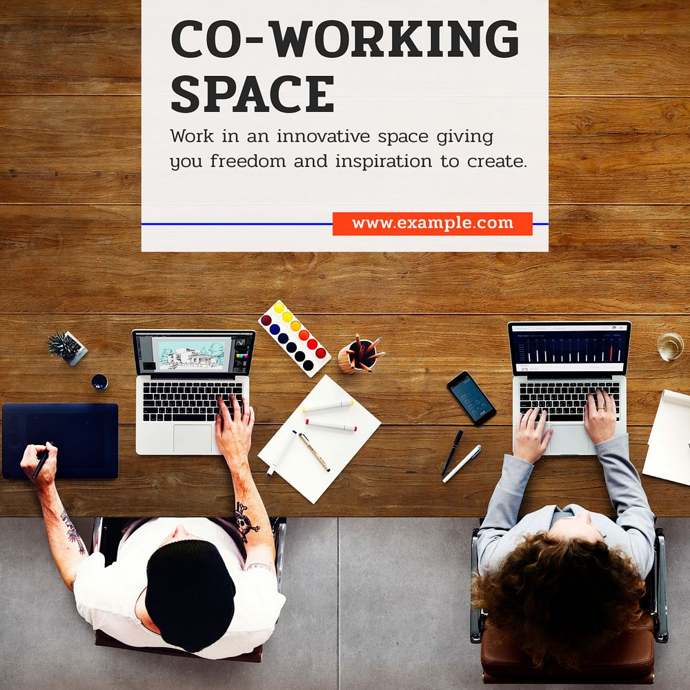 Co-working space Instagram post template, editable text