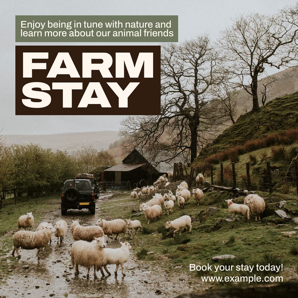 Farm stay Instagram post template, editable text