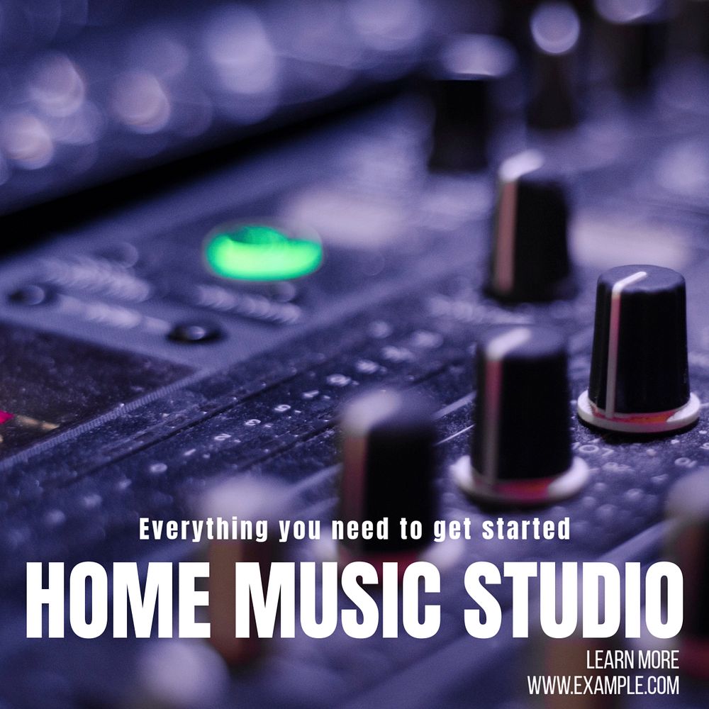 Home music studio Instagram post template, editable text