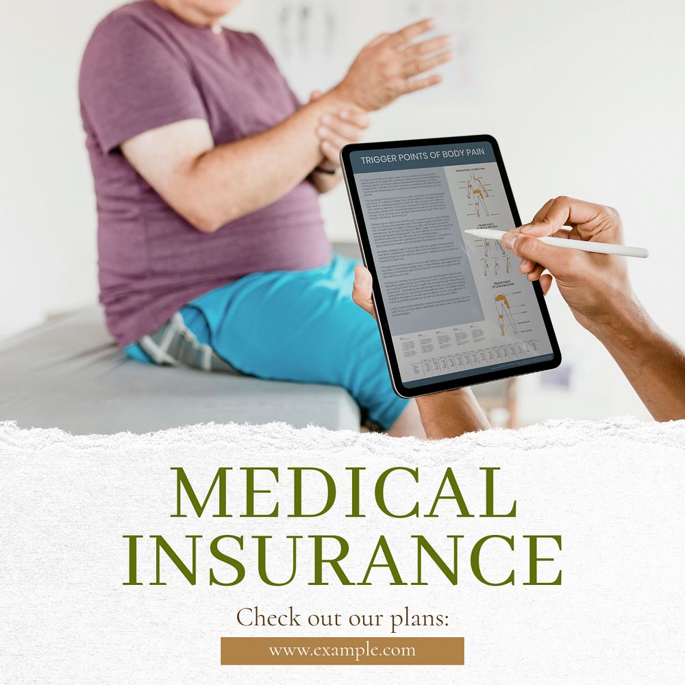 Medical insurance Instagram post template, editable text