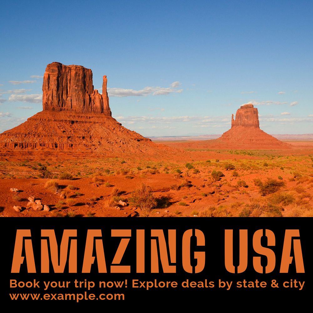 USA travel Instagram post template, editable text