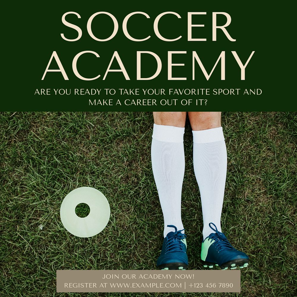 Soccer academy Instagram post template, editable text