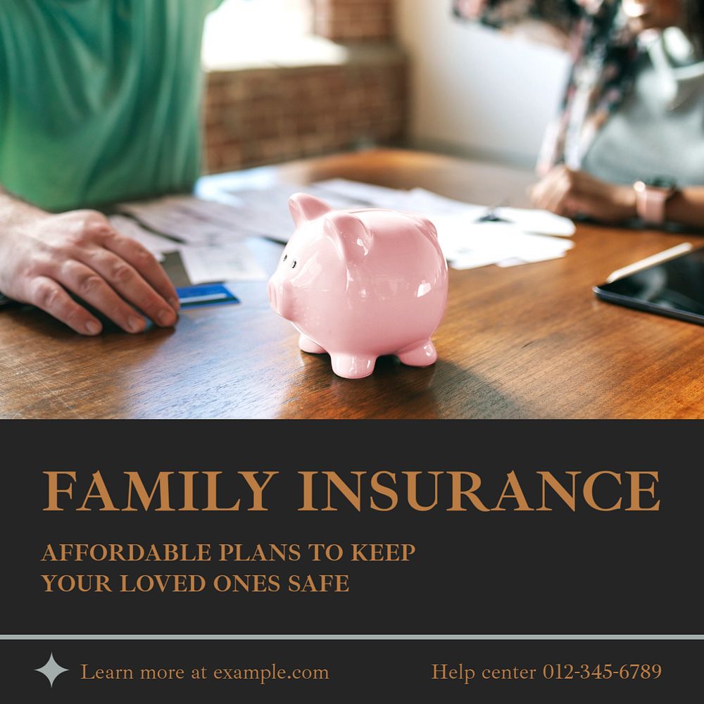 Family insurance Instagram post template, editable text