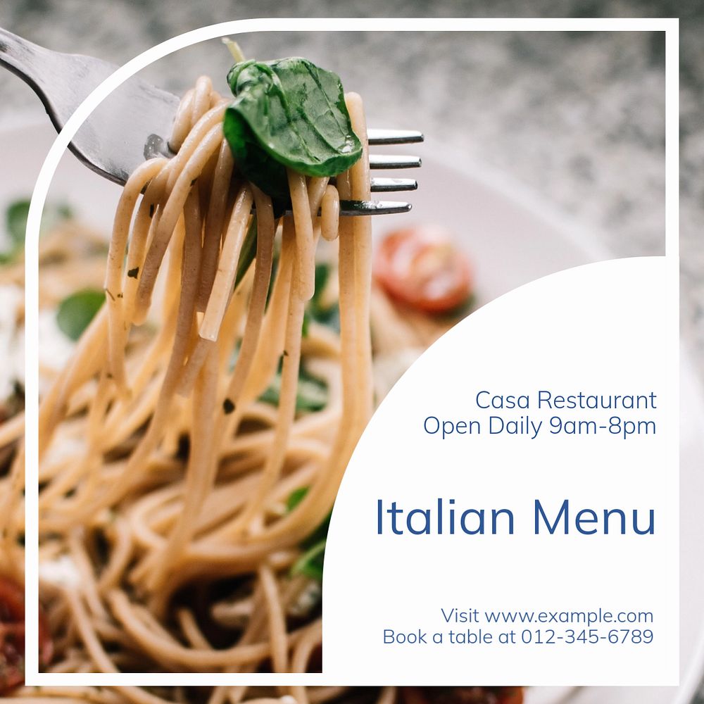 Italian food menu Instagram post template, editable text