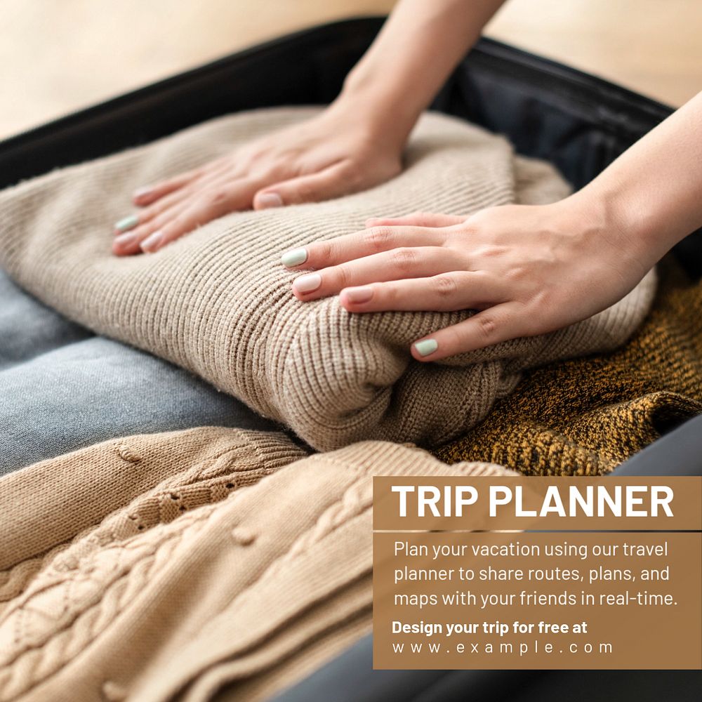 Trip planner Instagram post template, editable text