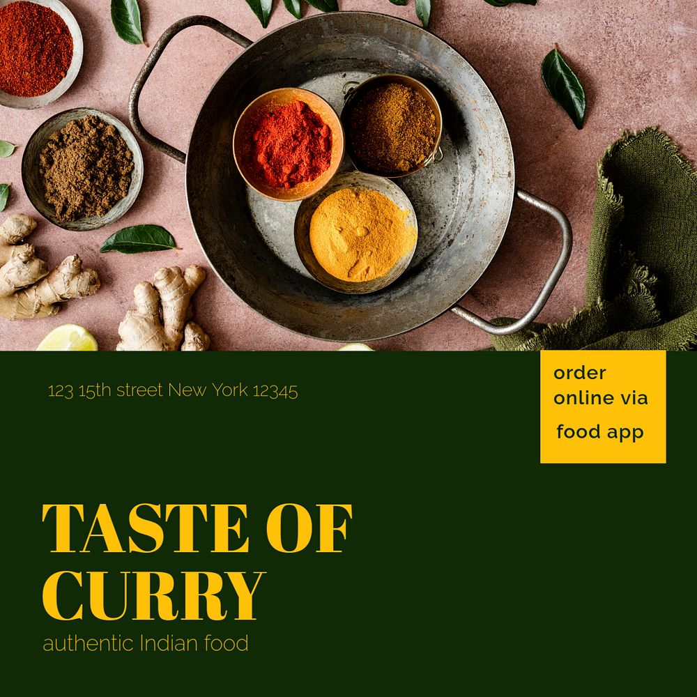 Indian restaurant Instagram post template, editable text