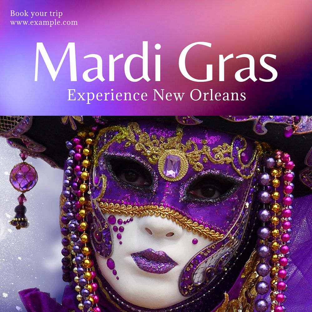 Mardi Gras Instagram post template, editable text