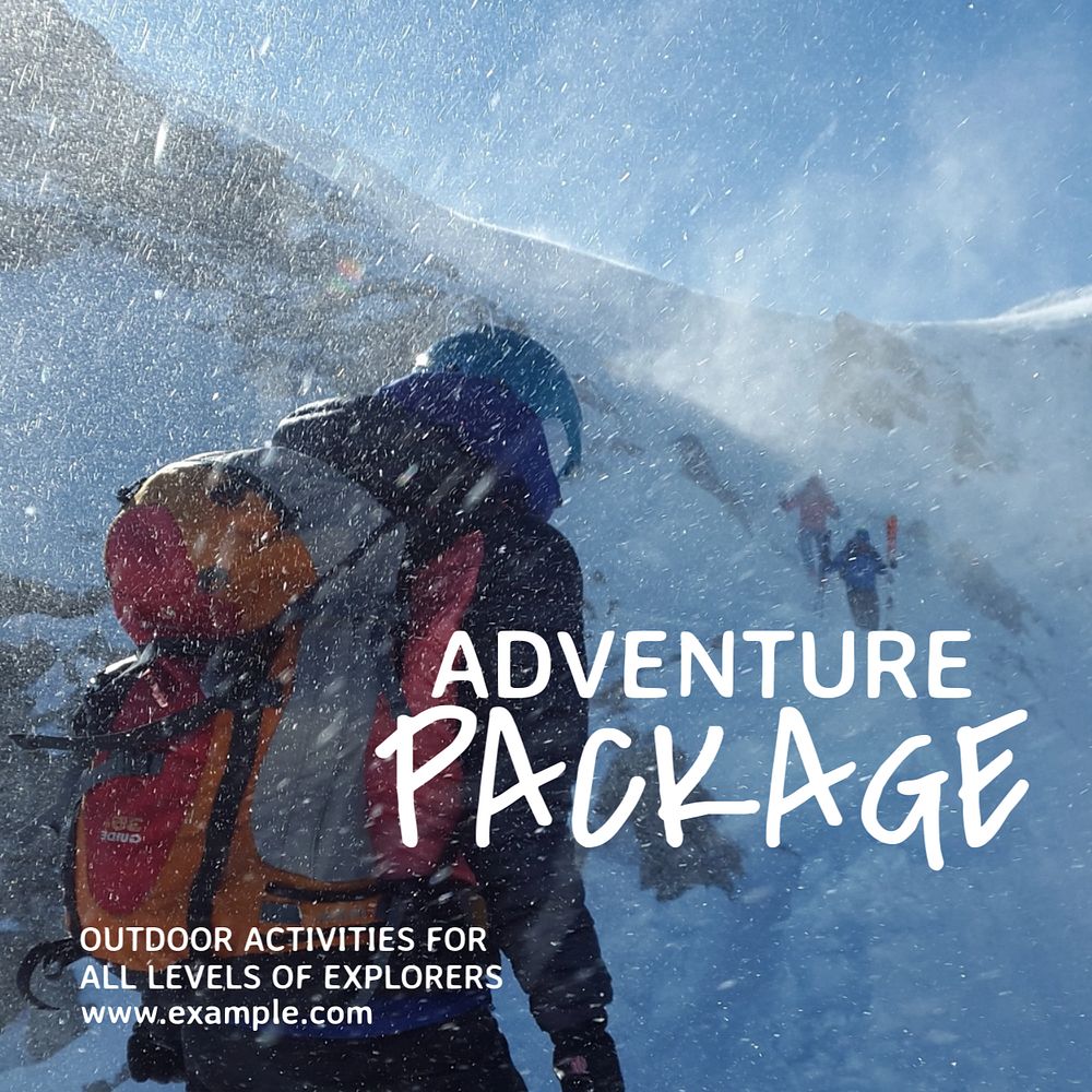 Adventure package Instagram post template, editable text