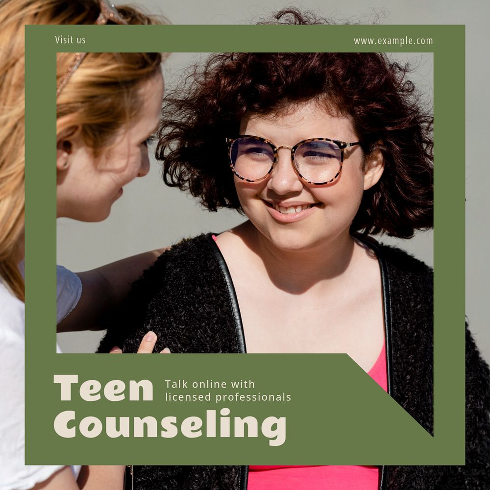 Teen counseling Instagram post template, editable text