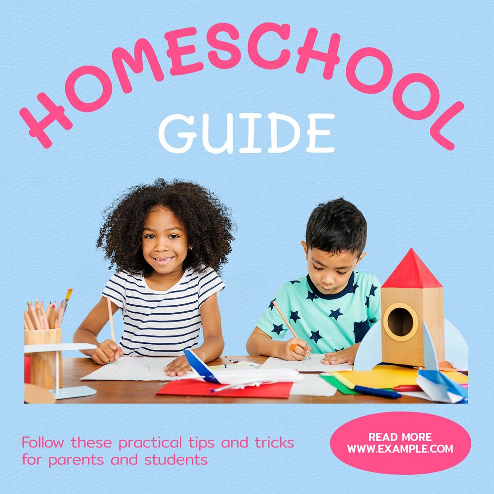 Homeschool guide Instagram post template, editable text