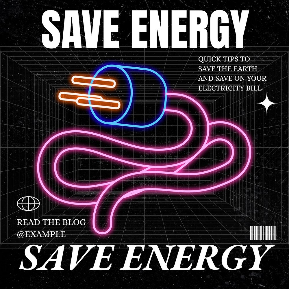 Save energy Instagram post template, editable text