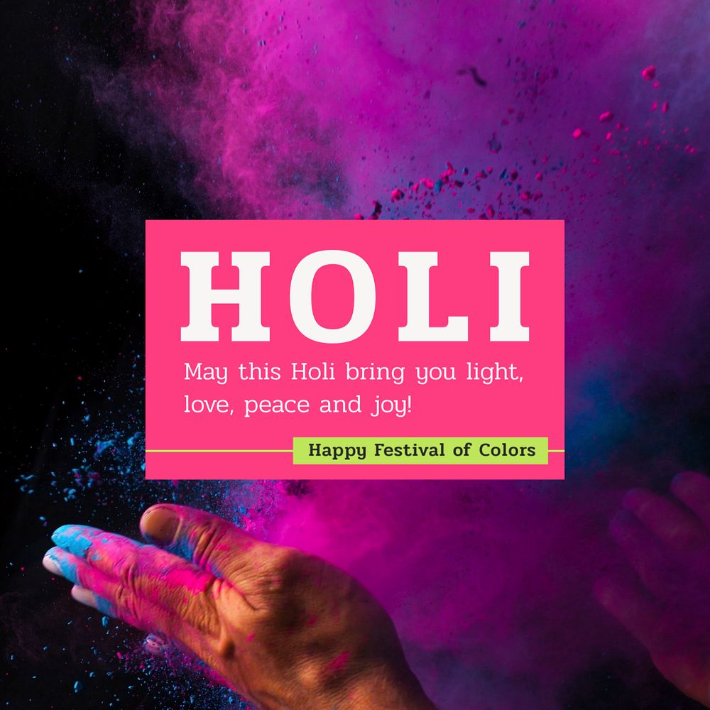 Holi festival Instagram post template, editable text