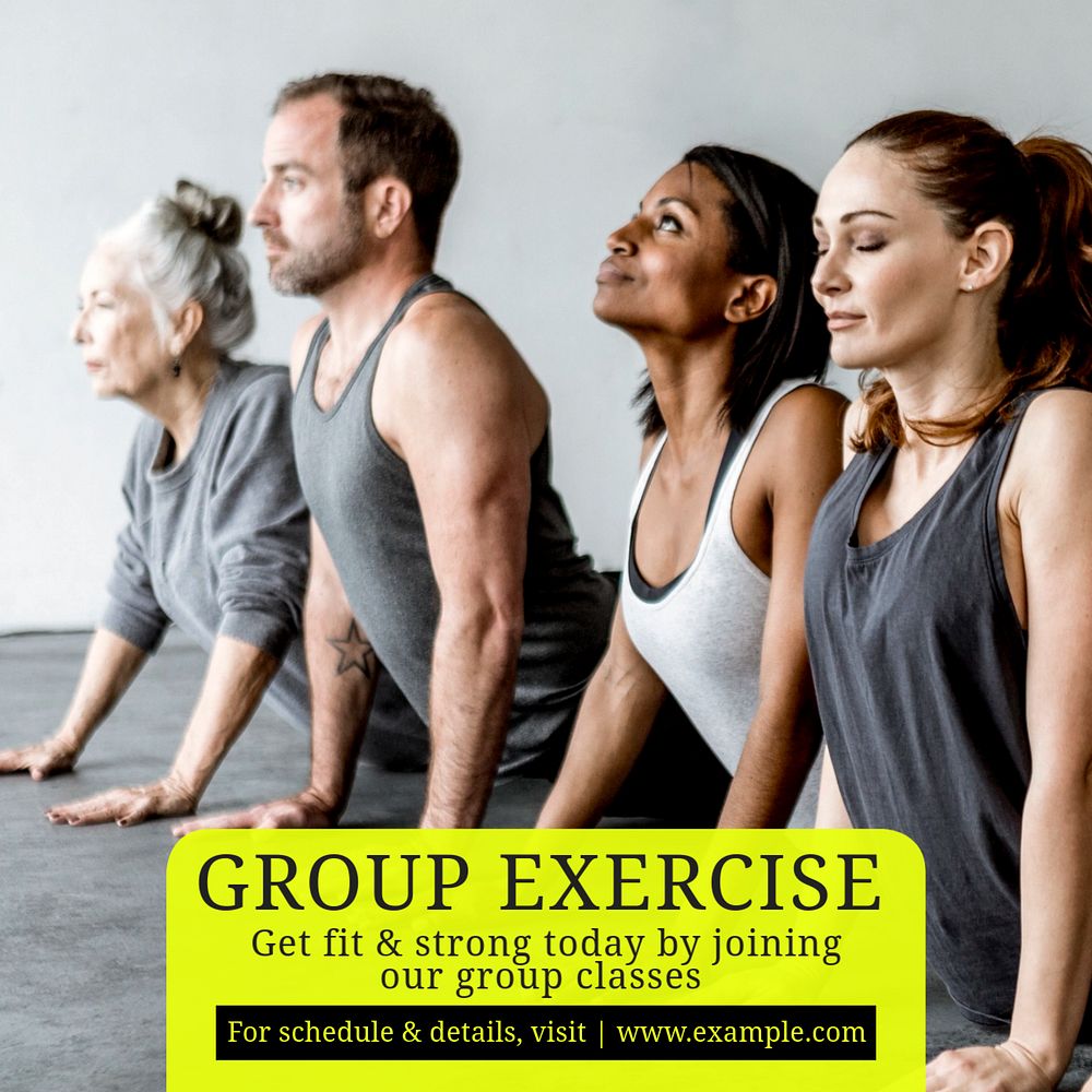 Group exercise Instagram post template, editable text