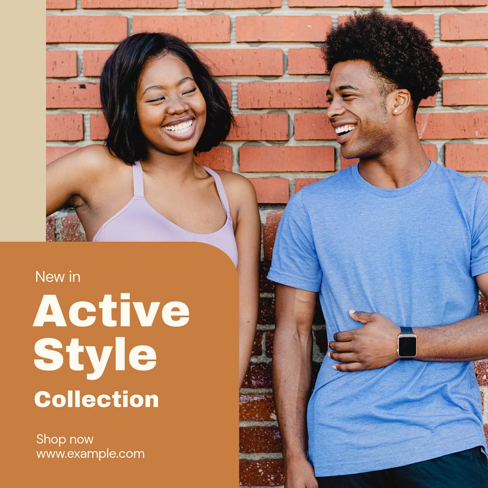 Active style, fashion Instagram post template, editable text